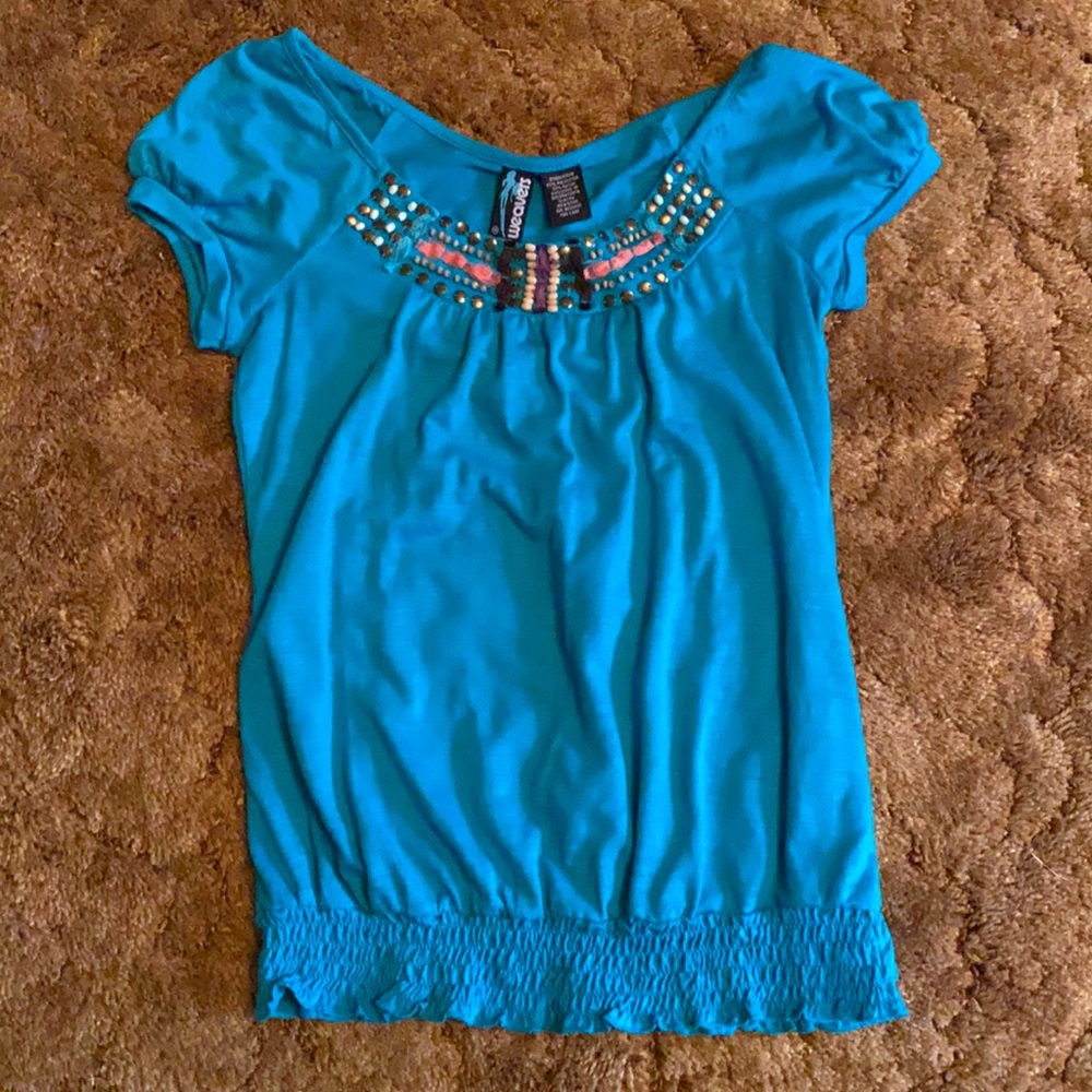 Blue beaded blouse